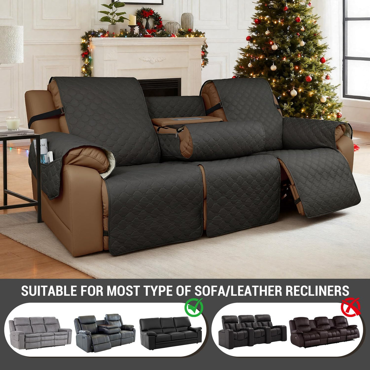 Rwoyno waterproof recliner cover back view shows non slip stability in action