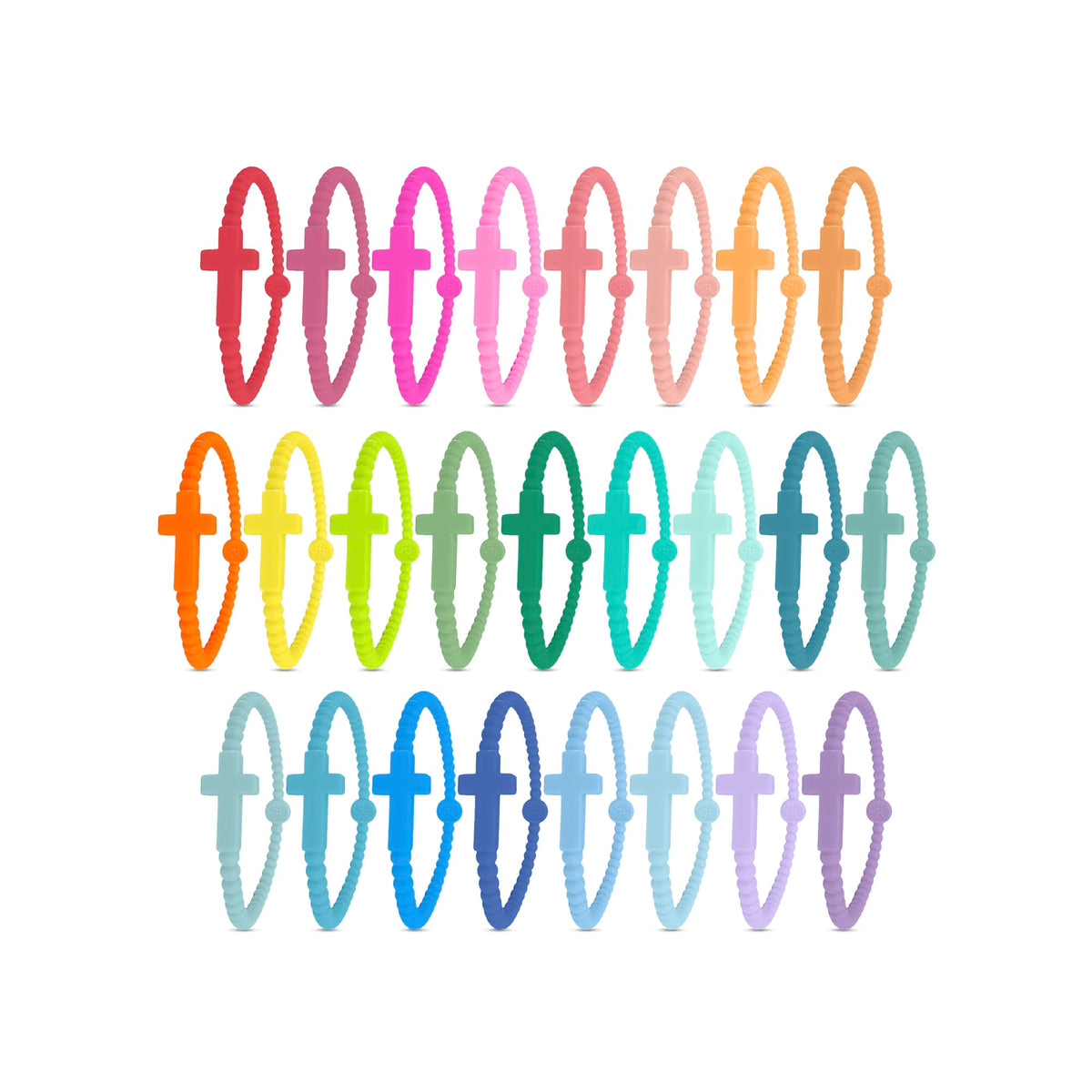 Ryan & Rose Jesus Bracelet Cross silicone Kaleidoscope 25-pack vibrant colors appeal to kids and teens.