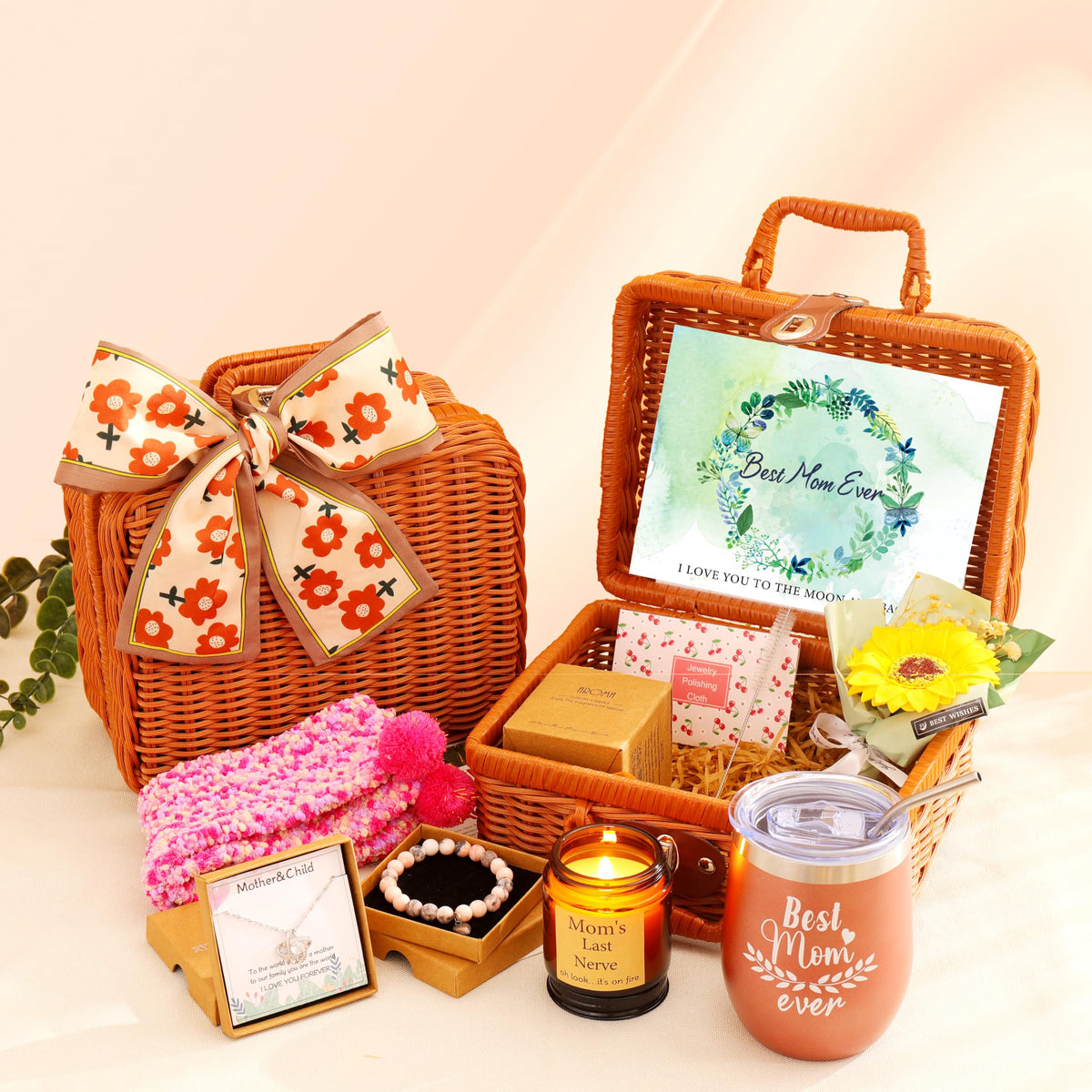 RYANDYPE birthday gift basket for mom, elegant arrangement ready for unboxing