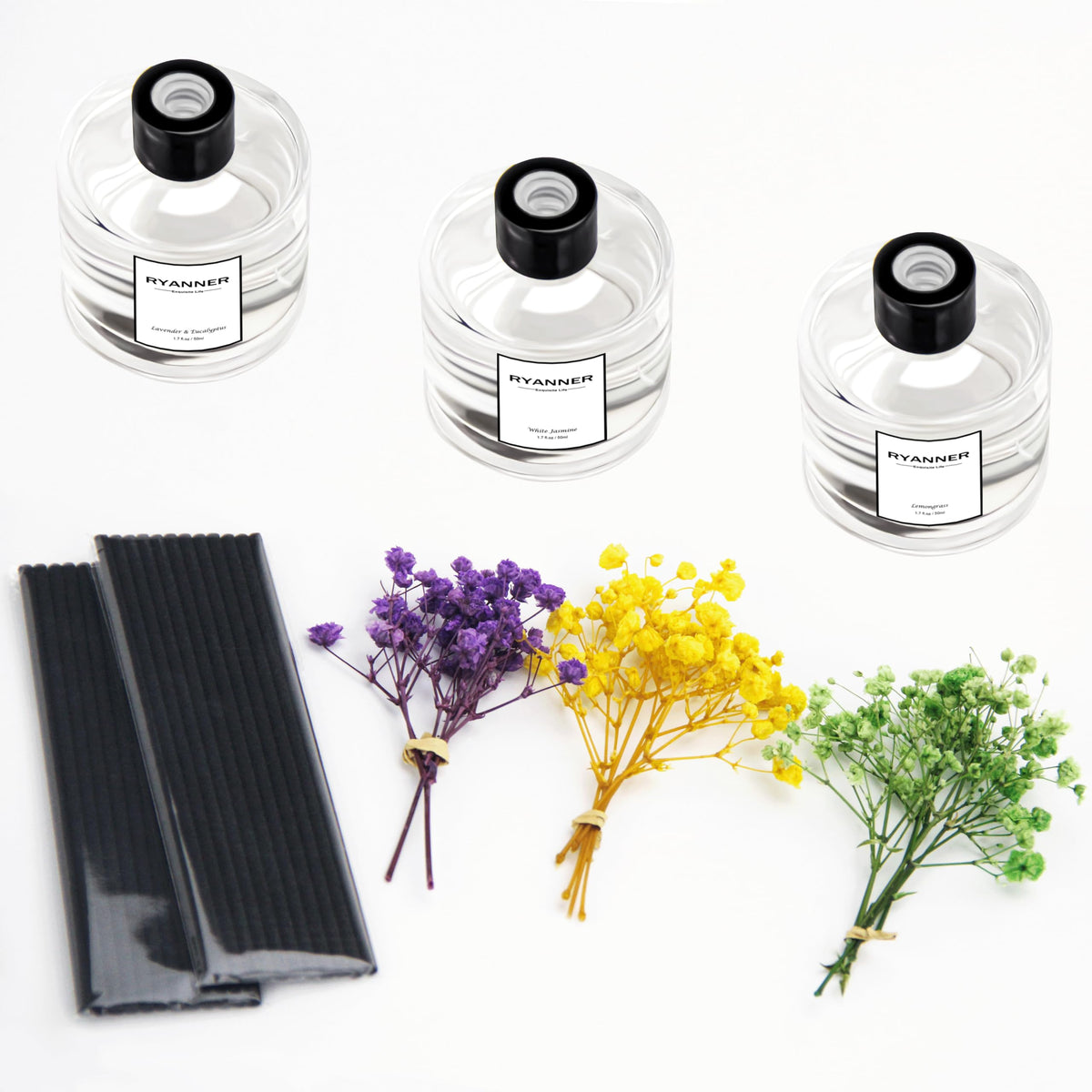 RYANNER lavender-eucalyptus diffuser bottle offers a calming bedroom fragrance.