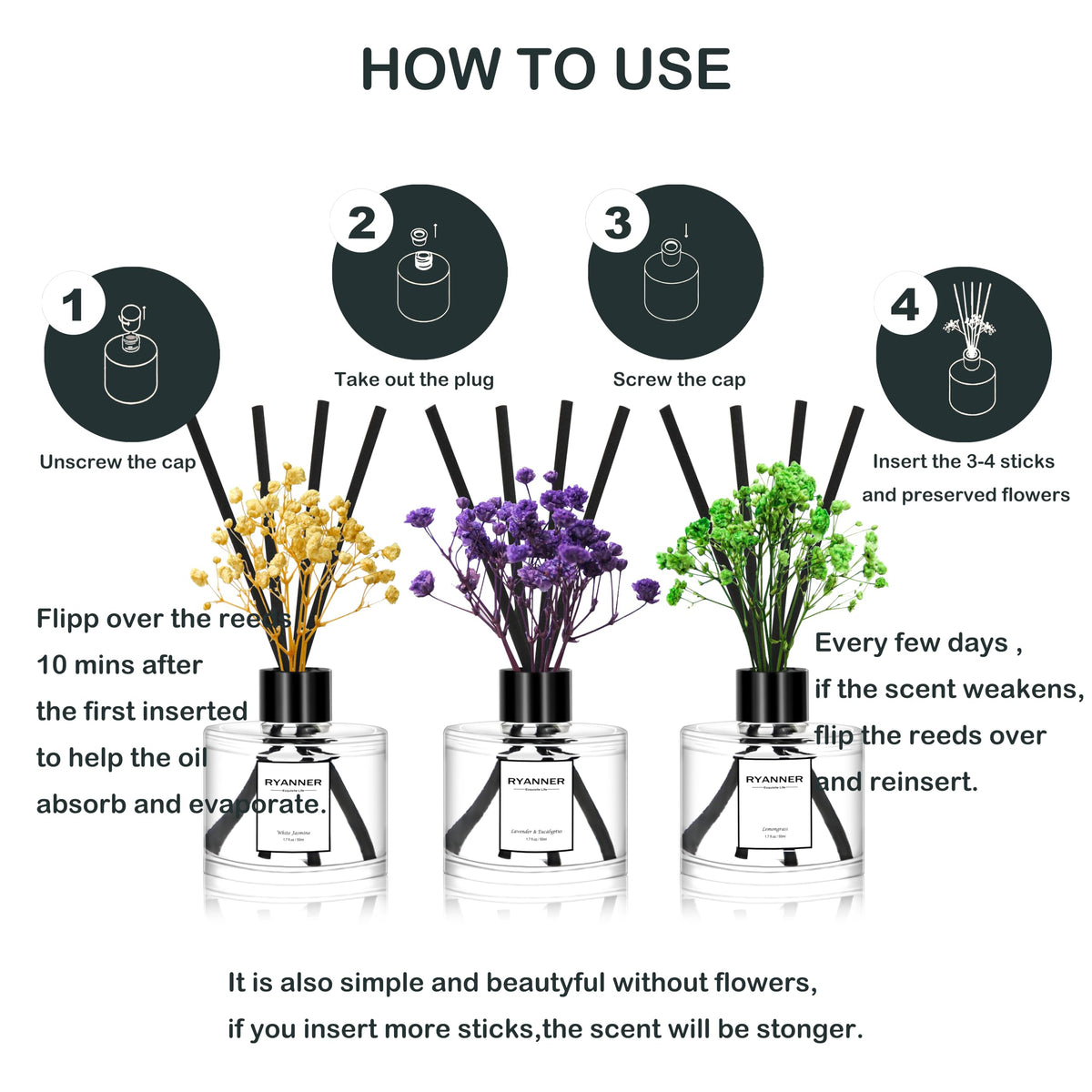 RYANNER lemongrass diffuser bottle provides a bright, refreshing scent for offices.