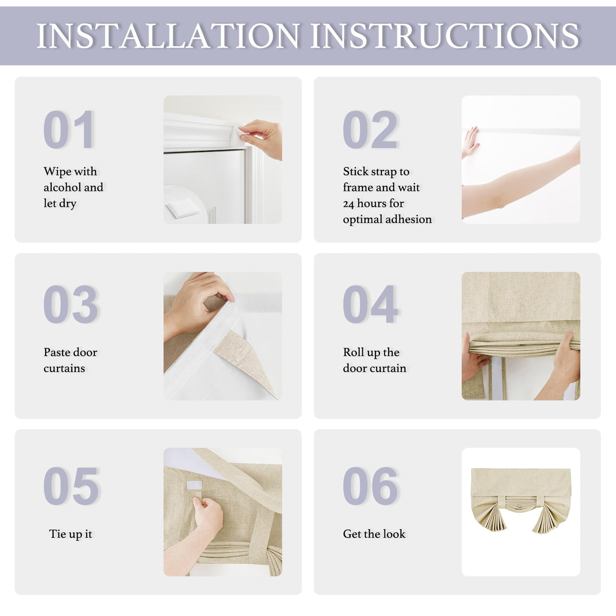 RYB HOME adhesive straps demonstrate mess-free mounting and strong hold.
