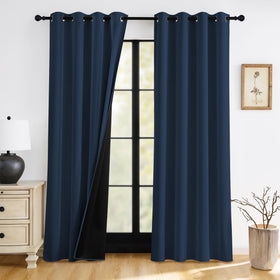 RYB HOME blackout curtain in navy blue blocks sunlight for restful daytime sleep.