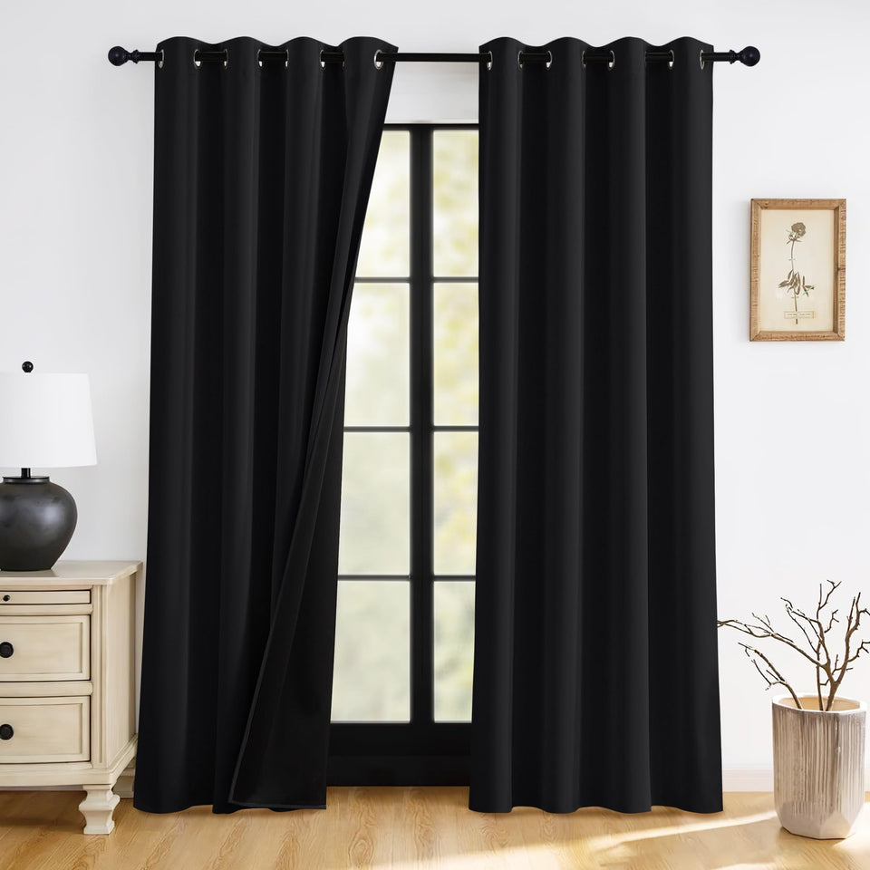 RYB HOME blackout curtains panel closeup showing dense weave for full darkness.