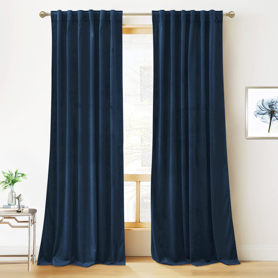 RYB HOME blue velvet curtains with a luxurious navy shade and plush velvet texture.