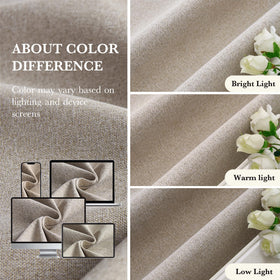 RYB HOME curtain care details indicate machine washable fabric for busy homes.