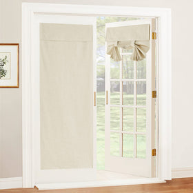 RYB HOME door curtain setup shows quick adhesive installation on glass doors.