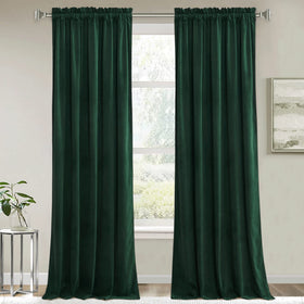 RYB HOME green velvet curtain panel, front view showing plush texture for living spaces