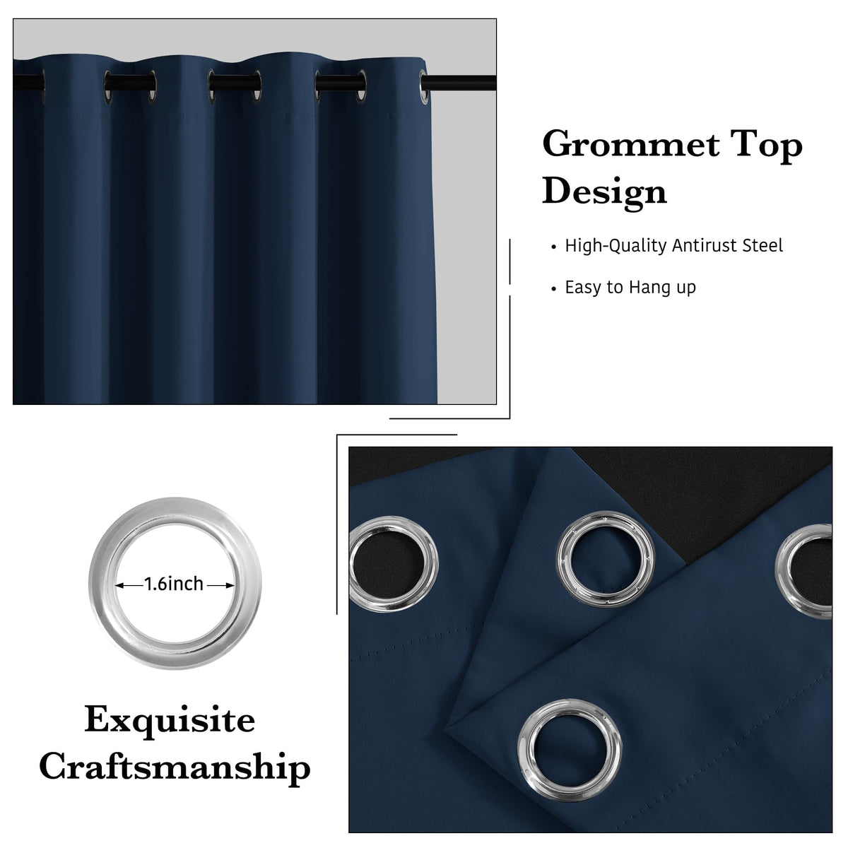 RYB HOME navy blue curtains in living room enhance ambiance while reducing glare.