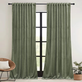 RYB HOME Velvet curtains showing pleat tape pocket for versatile hanging options