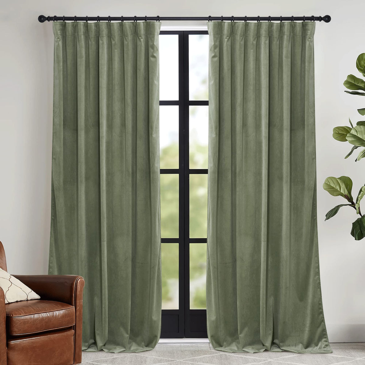 RYB HOME sage green velvet curtains 84in with luxurious texture and color richness for privacy and style.