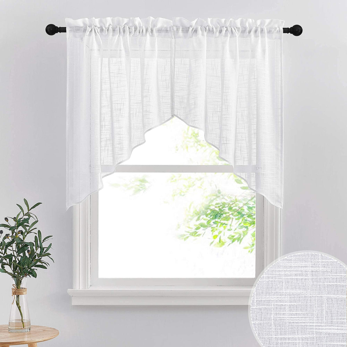 RYB HOME short kitchen valances 36x36 in white linen, soft light filtering.