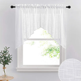 RYB HOME short kitchen valances 36x36 in white linen, soft light filtering.