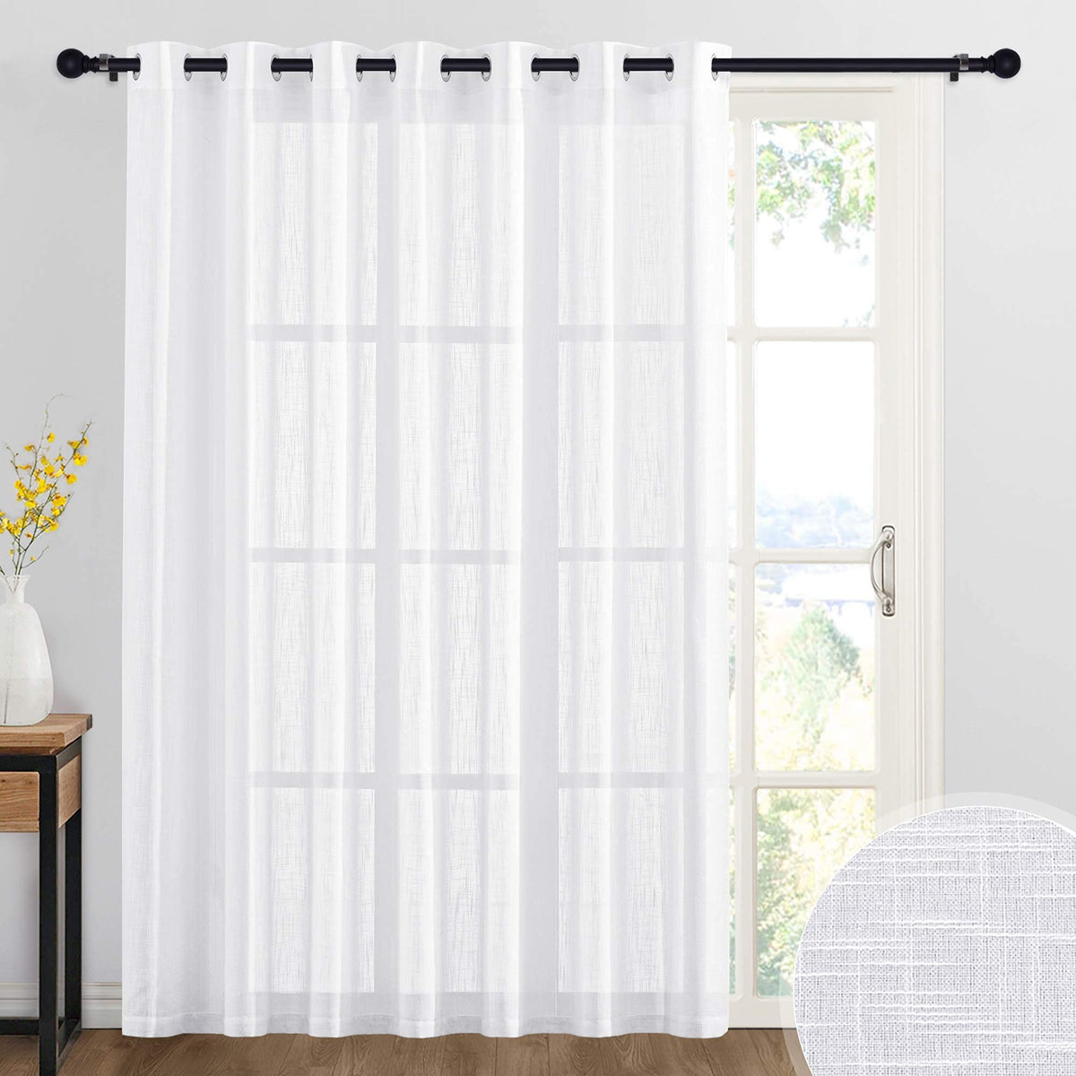 RYB HOME sliding door sheer curtains linen texture filter light softly for living spaces.