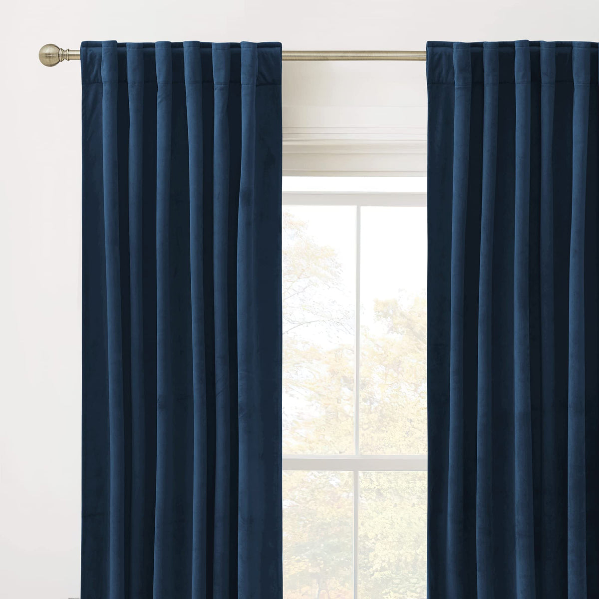 RYB HOME velvet curtains navy blue with rod-pocket option for easy hanging and versatile setup