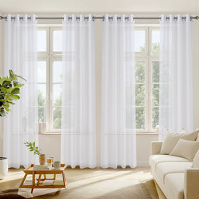 RYB HOME white sheer curtains four-panel set hanging on a rod for living room ambiance