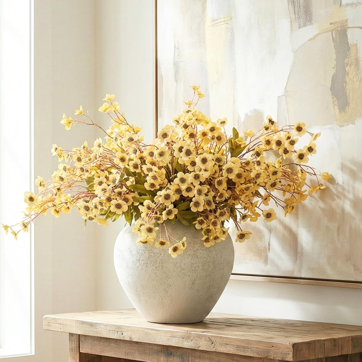 RyddeligHome 24pcs faux yellow spring flowers stems, 23in, ideal for bright tabletop centerpieces.