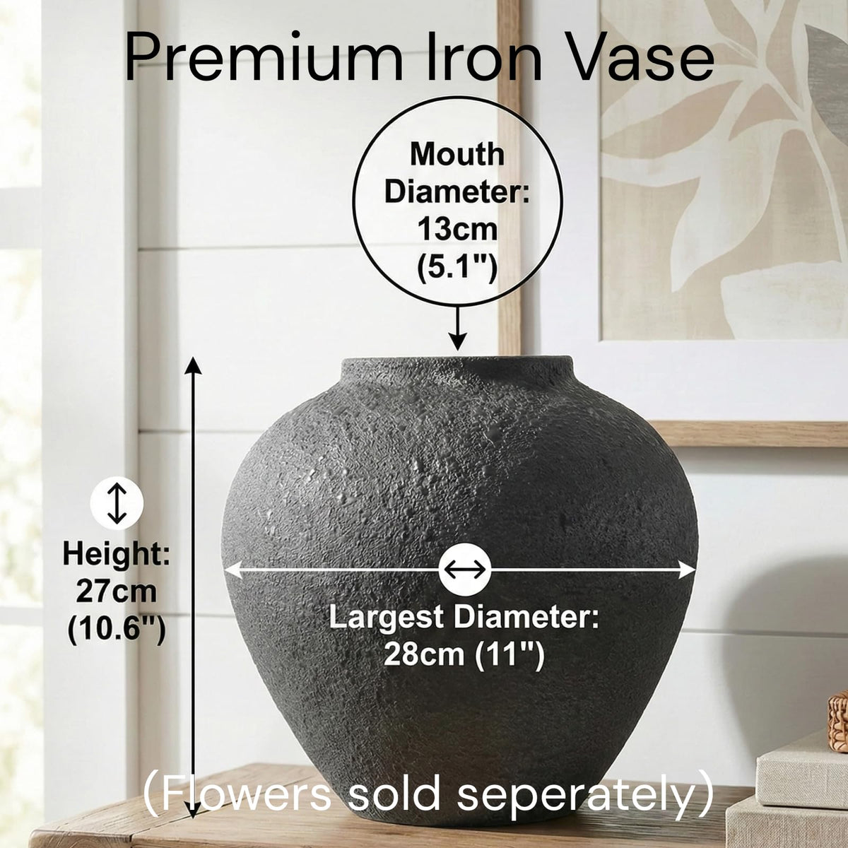 RyddeligHome Arina black round vase on console decor setup