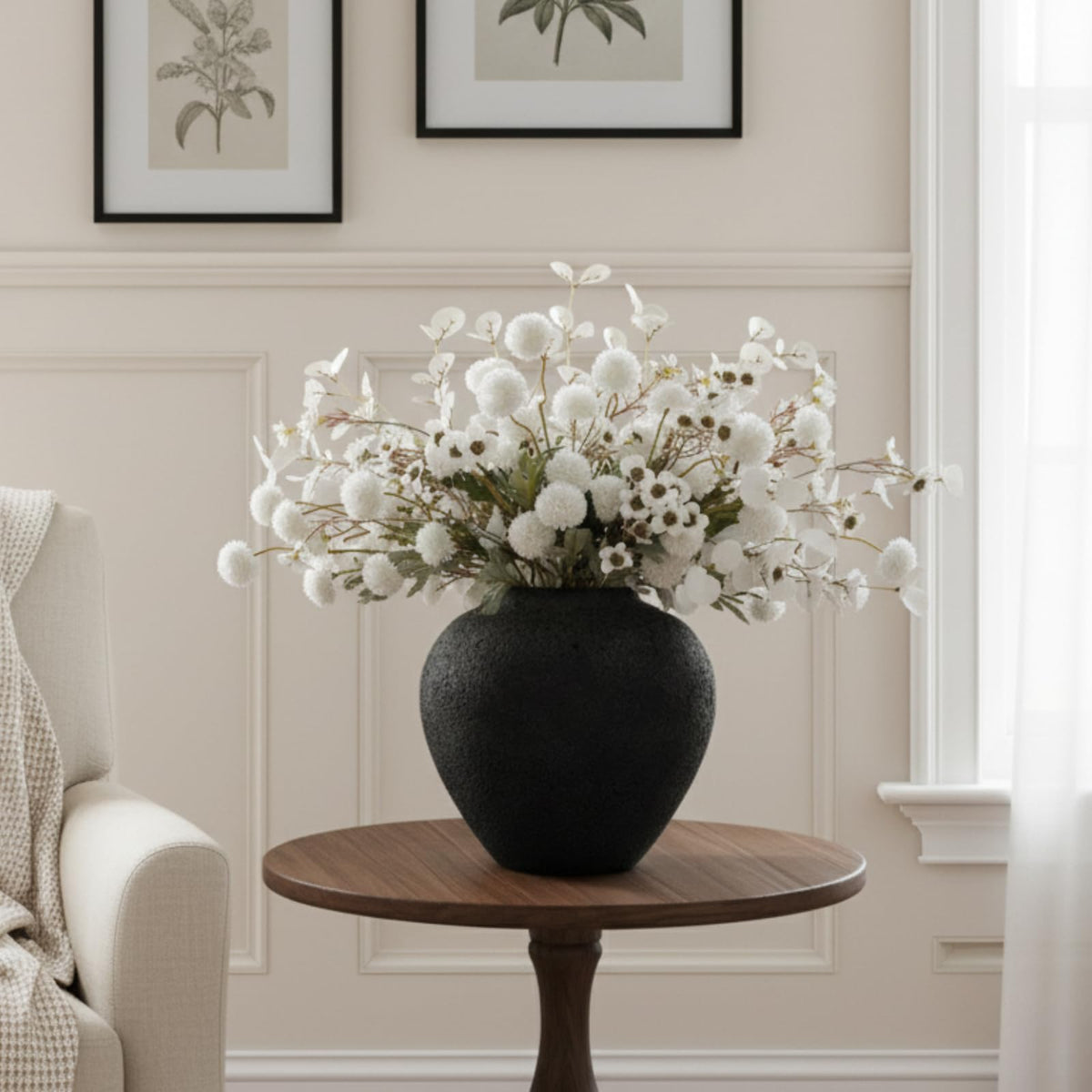 RyddeligHome Arina black round vase texture closeup showing earthy details