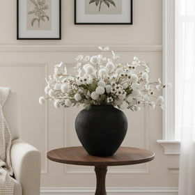 RyddeligHome Arina black round vase texture closeup showing earthy details