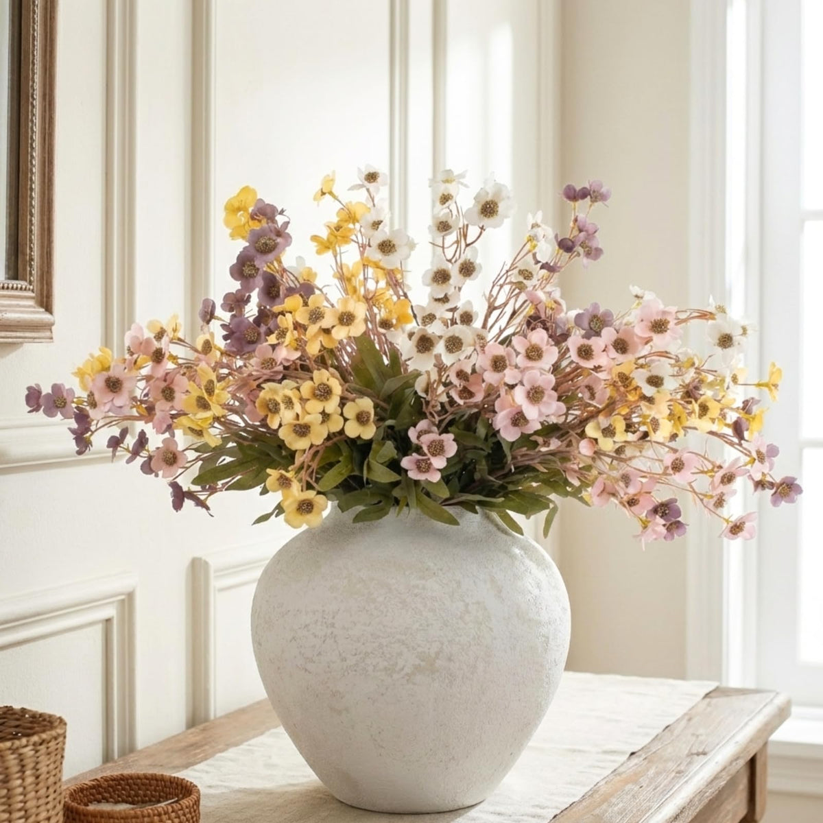 RyddeligHome Arina vase pairs with faux flowers for cozy farmhouse decor