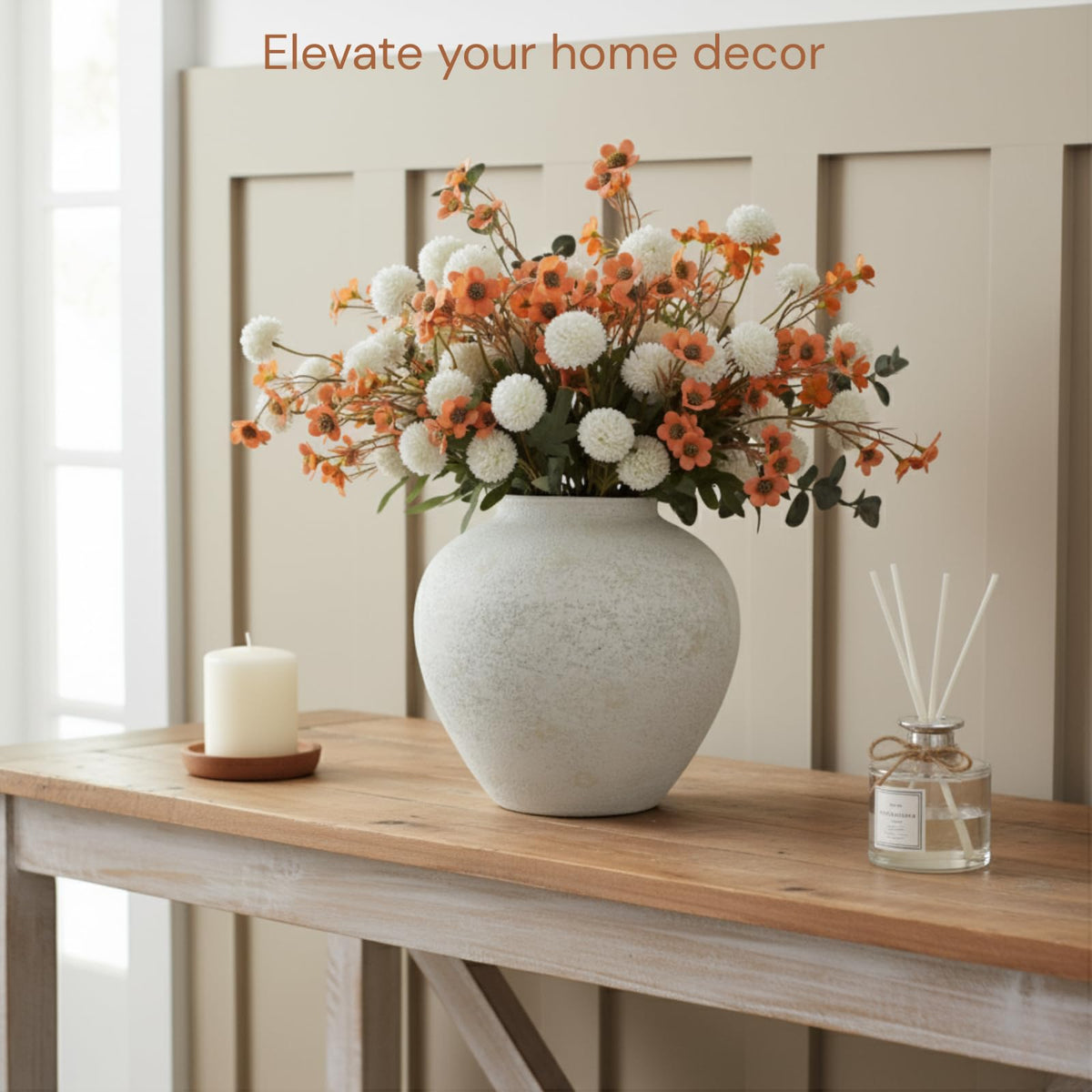 RyddeligHome Arina vase with stoneware finish enhances farmhouse shelves