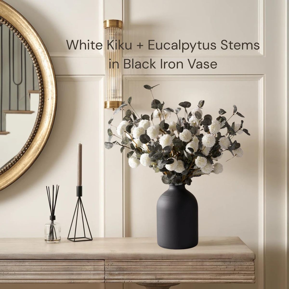 RyddeligHome Arlo vase pairs with artificial flowers for versatile display options.