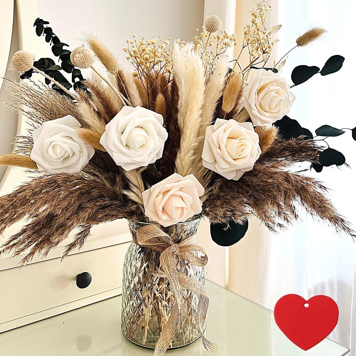 RyddeligHome artificial flowers in vase centerpiece creates an elegant dining-table focal point