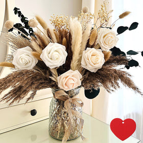 RyddeligHome artificial flowers in vase centerpiece creates an elegant dining-table focal point