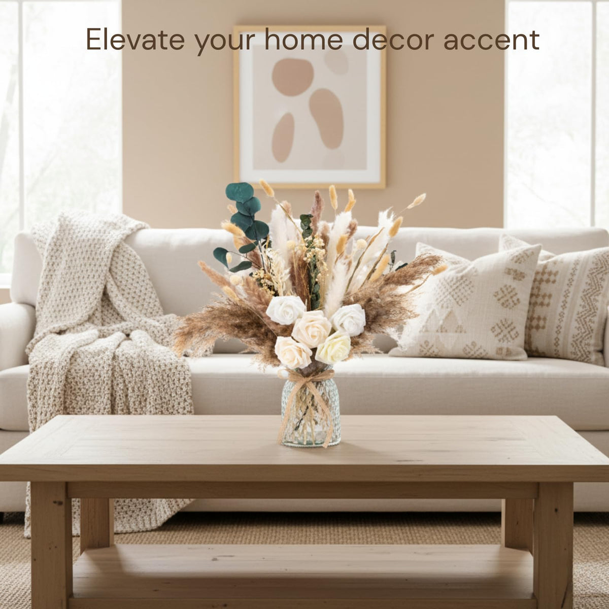 RyddeligHome dried pampas grass with vase adds natural texture to living rooms
