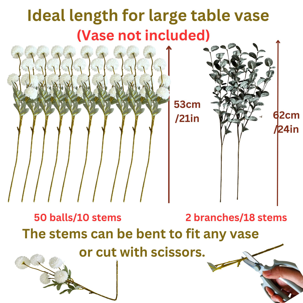 RyddeligHome 18-inch stems fit tall vases and mantels.