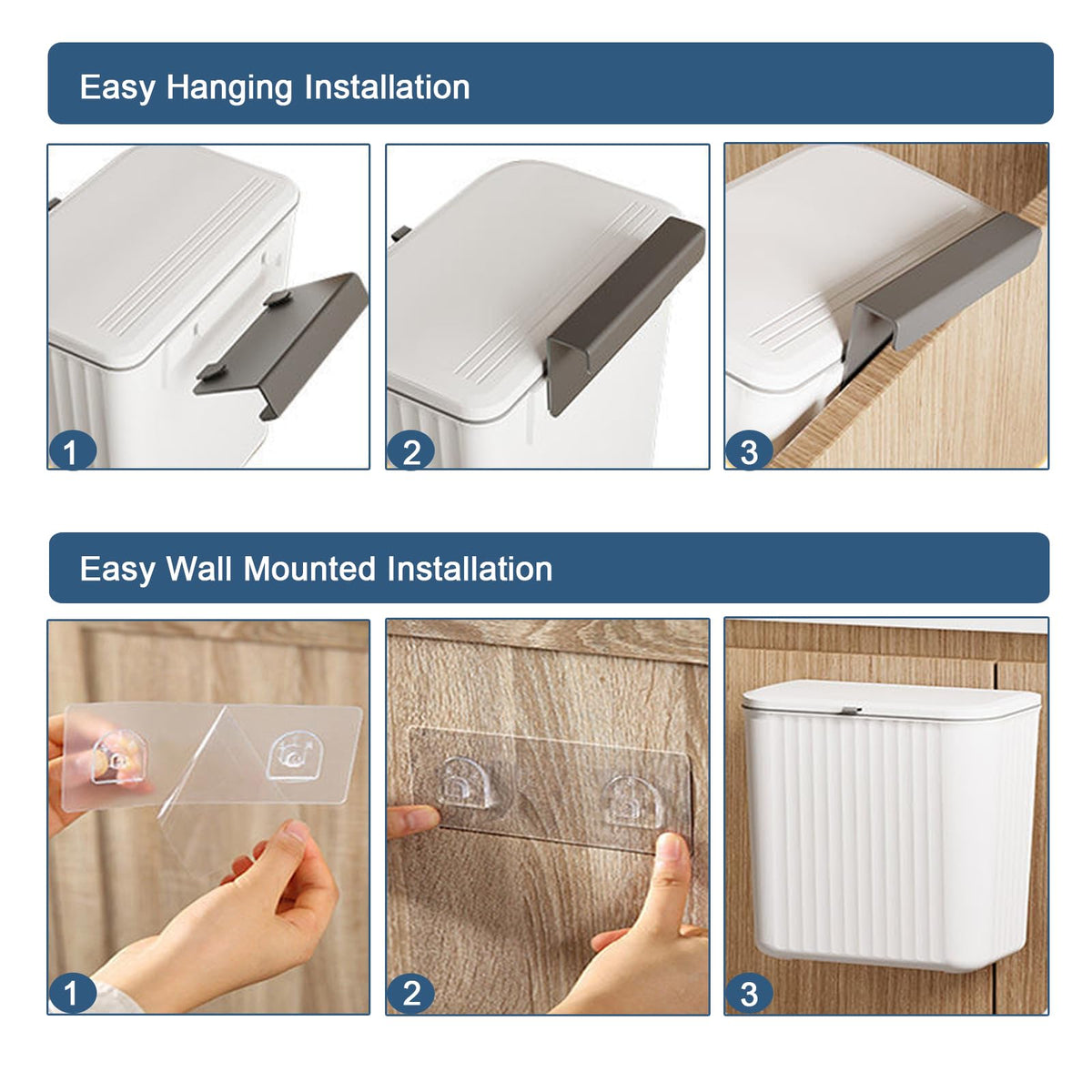 Ryhiac cabinet-door hanging bin attaches easily for convenient waste disposal.