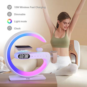 RYND wireless charger with phone on lamp for convenient charging by bed