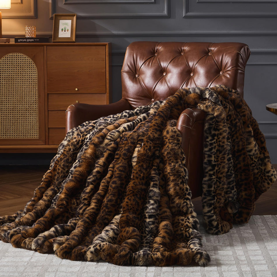 RYNGHIPY leopard coffee bubble blanket on couch for cozy lounging