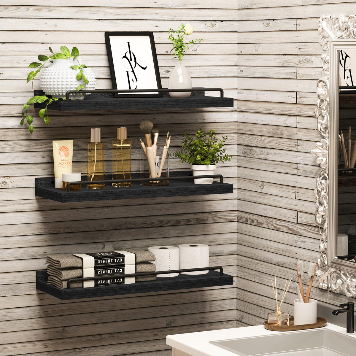 RYOFOBETTO bathroom wall shelves installation with hardware.
