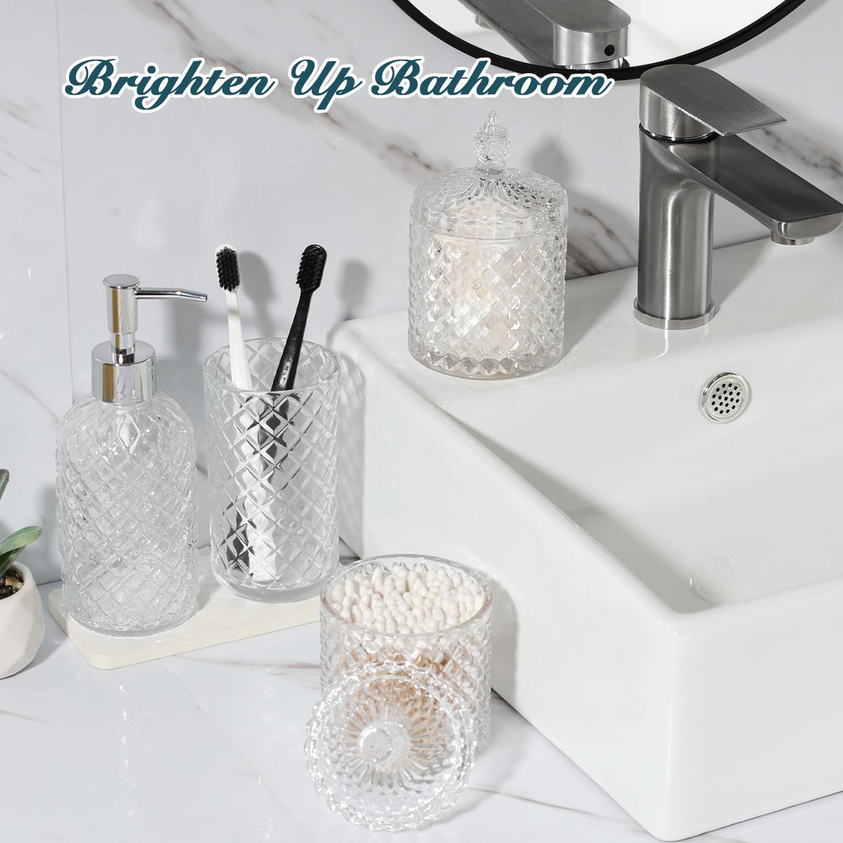 RYTOXILO clear glass set suits modern or classic bathroom decor.