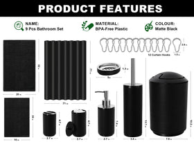 RYTOXILO black bathroom set plush rugs with slip-resistant grip for wet floors