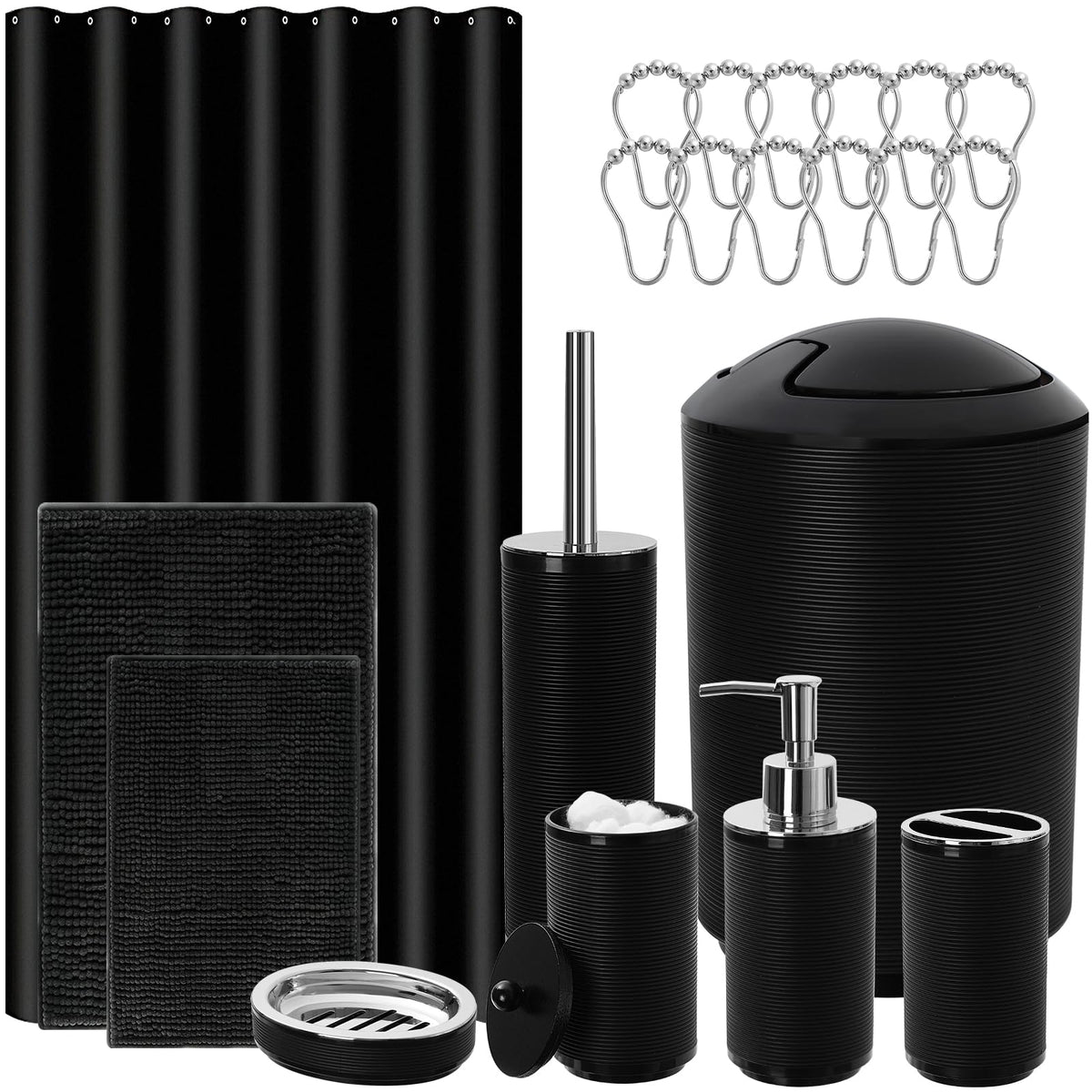 RYTOXILO black bathroom set shower curtain with water-repellent finish for quick drying