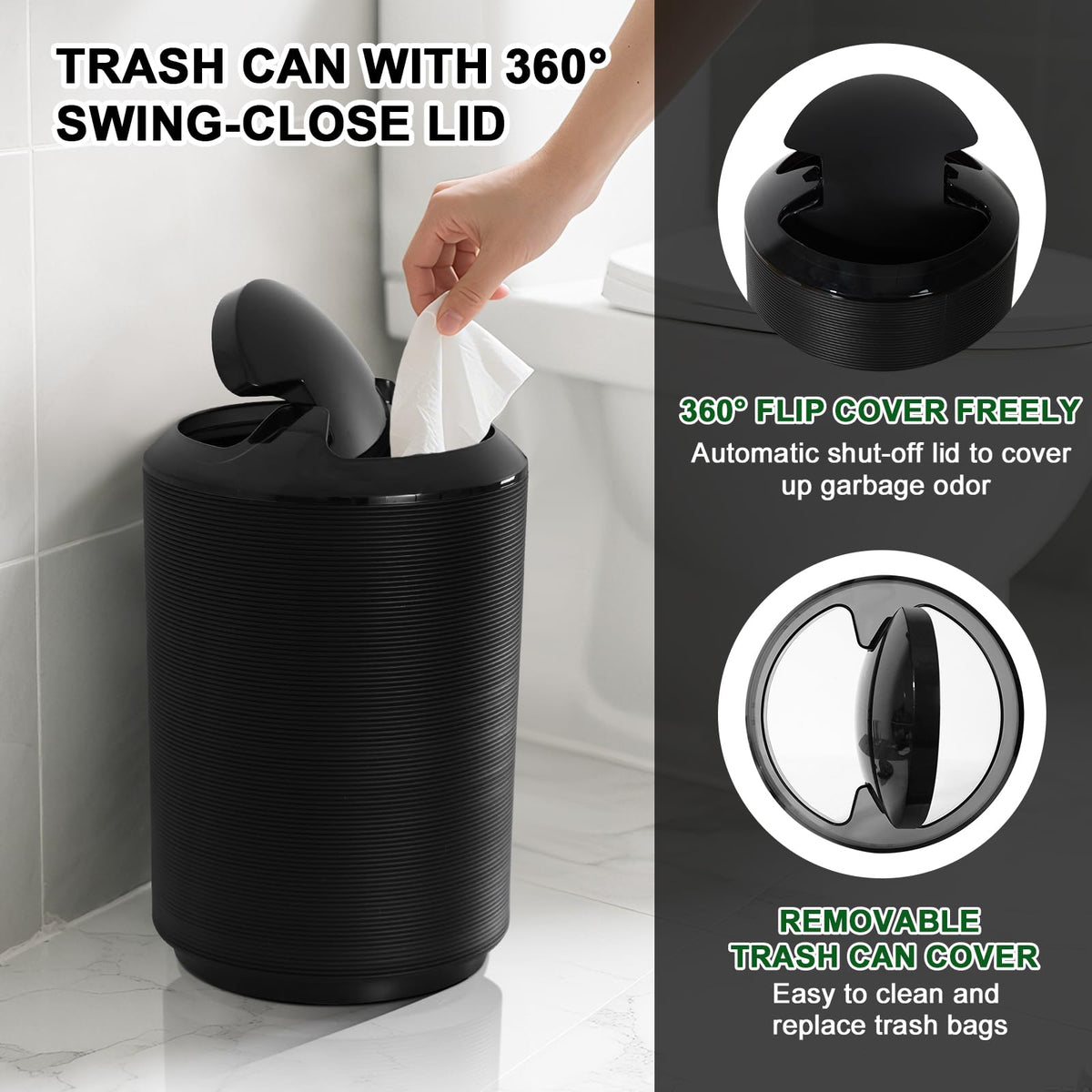 RYTOXILO black bathroom set toilet brush holder for hygienic storage and simple access
