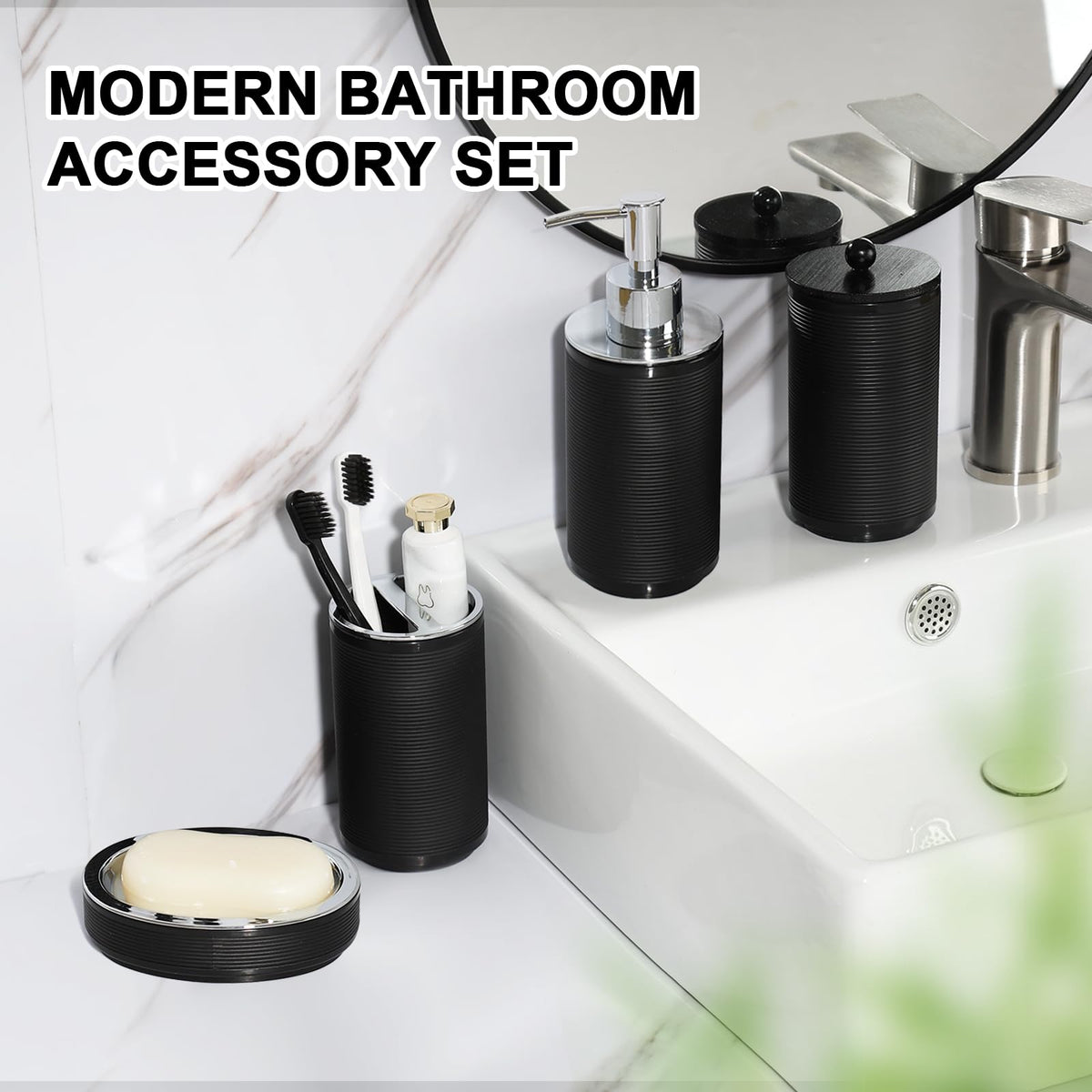 RYTOXILO black bathroom set trash can with 360° rotating lid for easy, hygienic disposal