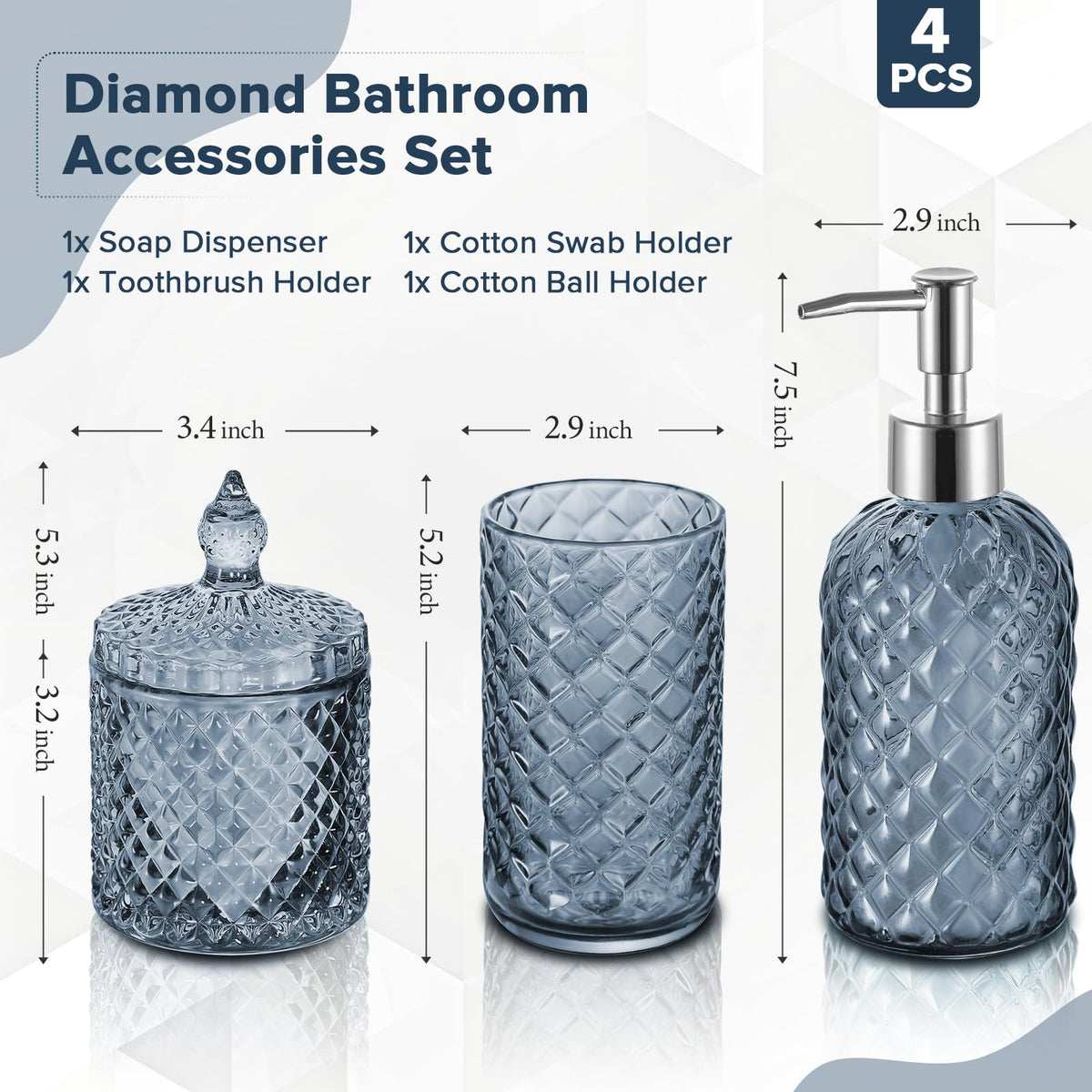 RYTOXILO blue diamond glass toothbrush holder for tidy vanity