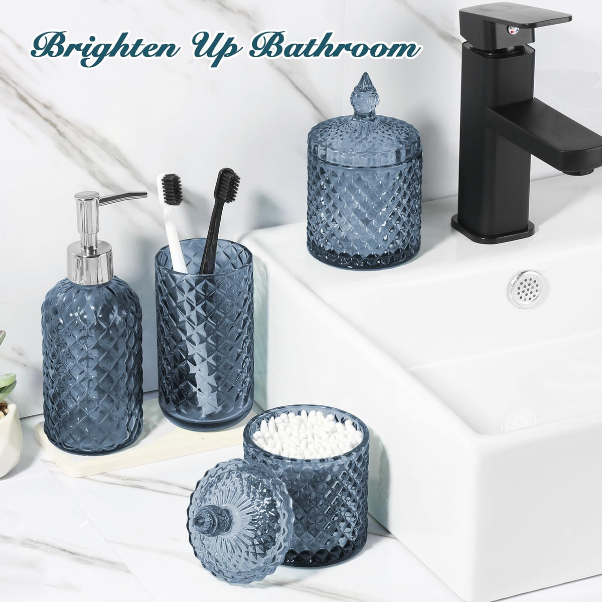 RYTOXILO blue glass bathroom counter set adds premium sparkle