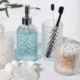 RYTOXILO clear glass bath accessories set enhances vanity with sparkle.