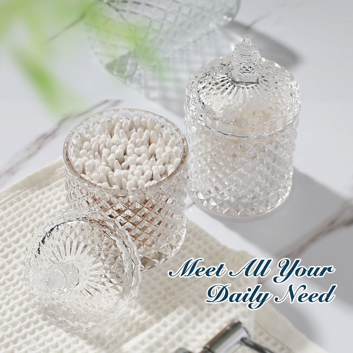 RYTOXILO diamond-pattern qtip holder stores cotton swabs neatly.