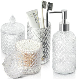 RYTOXILO diamond-pattern soap dispenser adds elegance on the bathroom counter.