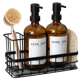 RYTOXILO amber glass dish soap dispenser for durable, refillable kitchen soap storage.