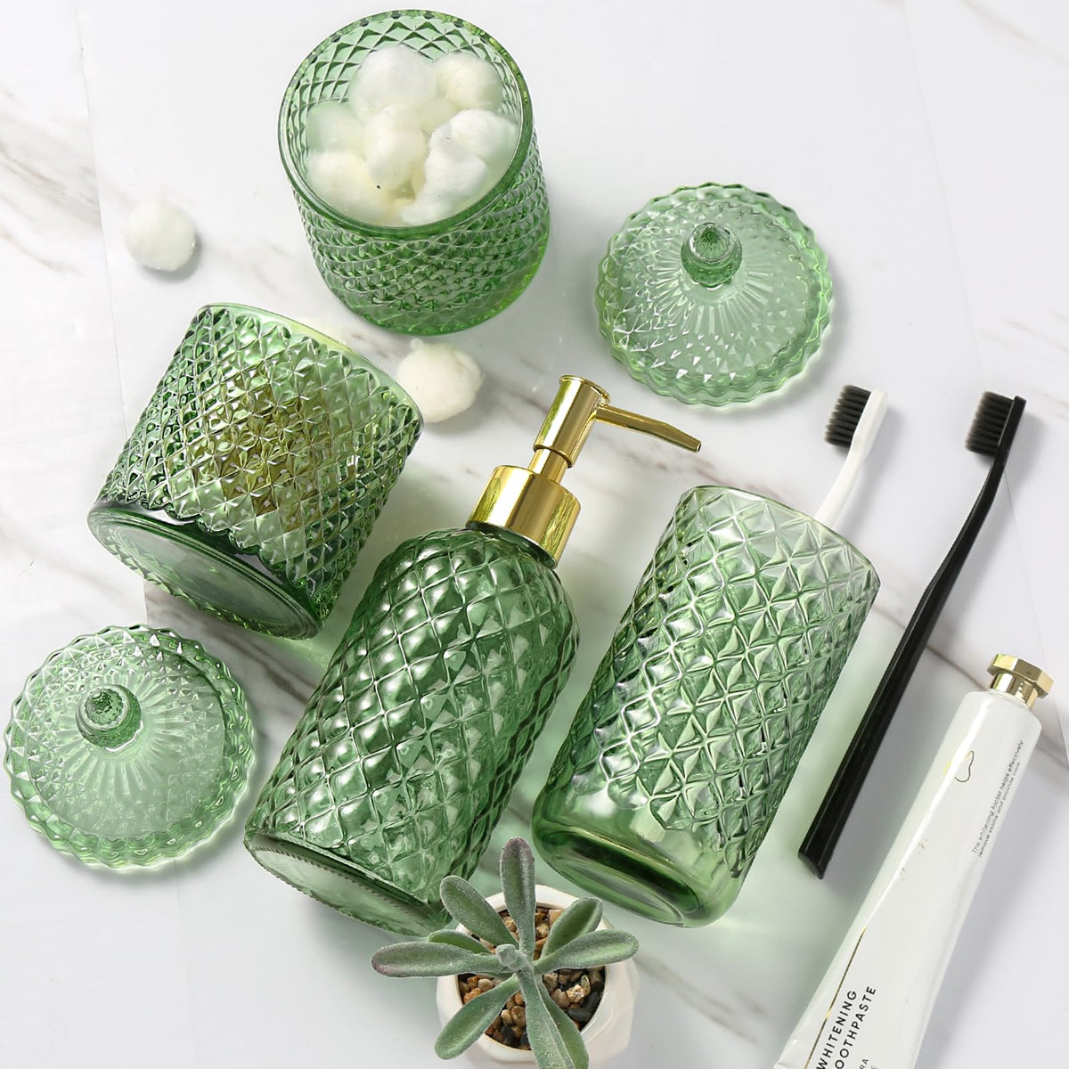 RYTOXILO complete 4-pack brings coordinated bathroom decor to your counter.