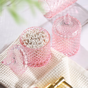 RYTOXILO pink diamond glass cotton ball holder provides tidy storage.