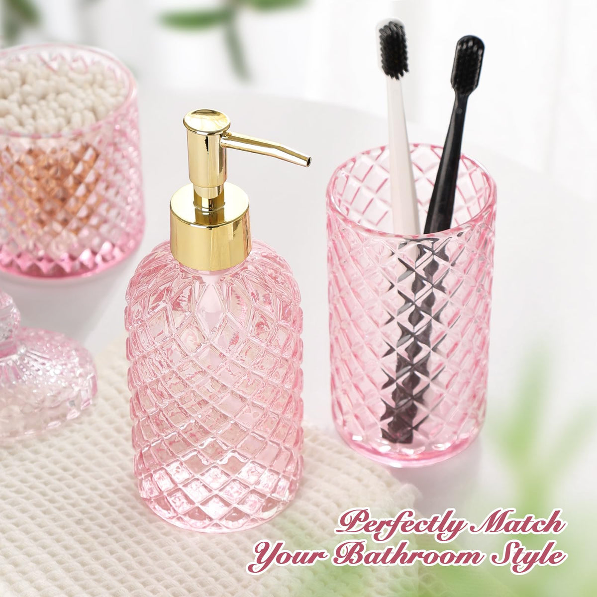 RYTOXILO pink diamond glass Q-tip holder stores cotton swabs neatly.