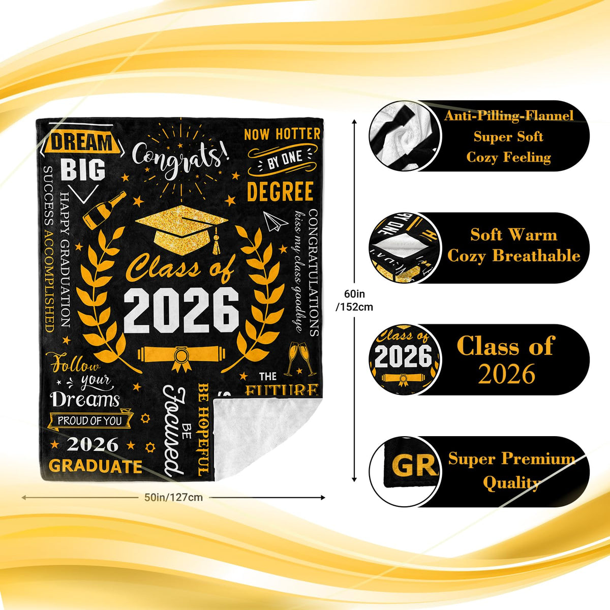 Ryubein graduation blanket high-quality stitching and print design.